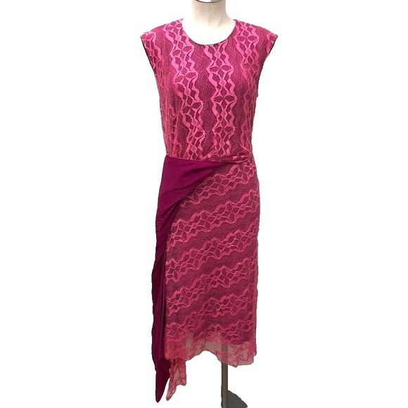 Sies Marjan Anita Asymmetrical Dress Womens 6 Pink Lace Midi Fairy Romantic Boho